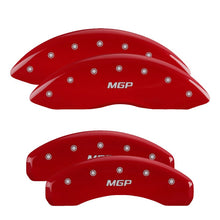 Load image into Gallery viewer, MGP 4 Caliper Covers Engraved Front &amp; Rear MGP Red Power Coat Finish Silver Characters