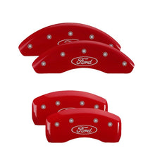 Load image into Gallery viewer, MGP 4 Caliper Covers Engraved Front &amp; Rear Oval logo/Ford Red finish silver ch