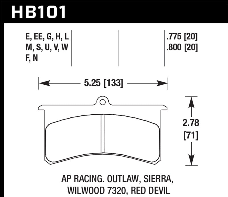 Hawk AP Racing Essex / Brakeman / CNC / Coleman / Outlaw / Wilwood DTC-70 Race Brake Pads