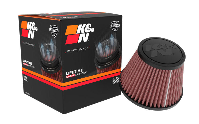 K&N Universal Clamp-on Air Filter 2in Flange ID 5-3/16in Base 3-1/2in Top 3-11/16in Height w/ Vent