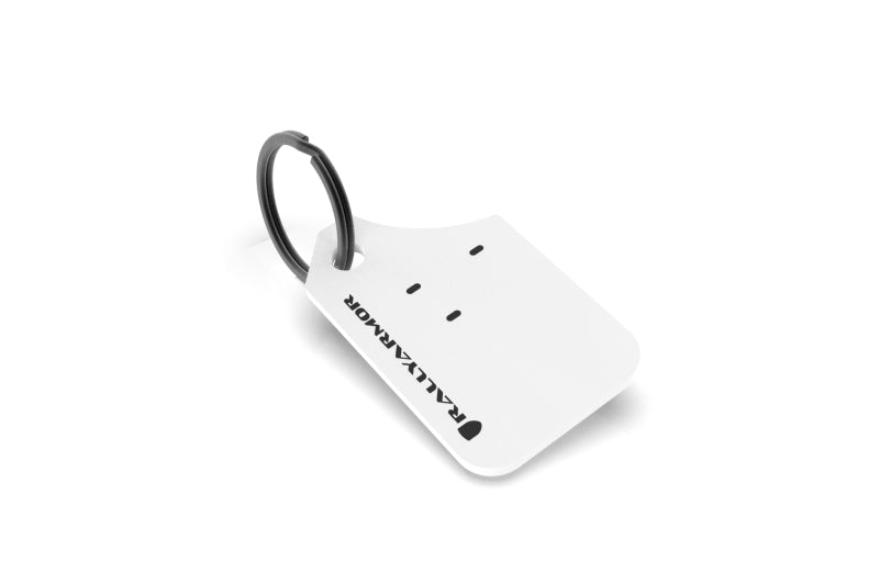 Rally Armor Mini UR Mud Flap Keychain - White w/ Black Logo