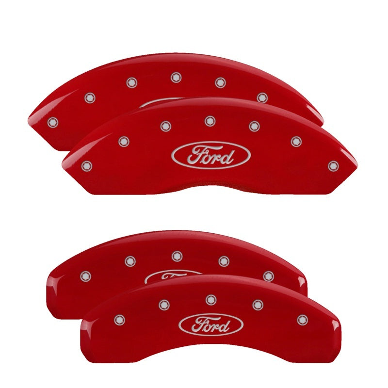 MGP 4 Caliper Covers Engraved Front & Rear Oval Logo/Ford Red Finish Silver Char 2019 Ford Ranger