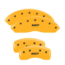 Load image into Gallery viewer, MGP 4 Caliper Covers Engraved Front &amp; Rear MGP Yellow Finish Black Characters 2006 BMW 320i