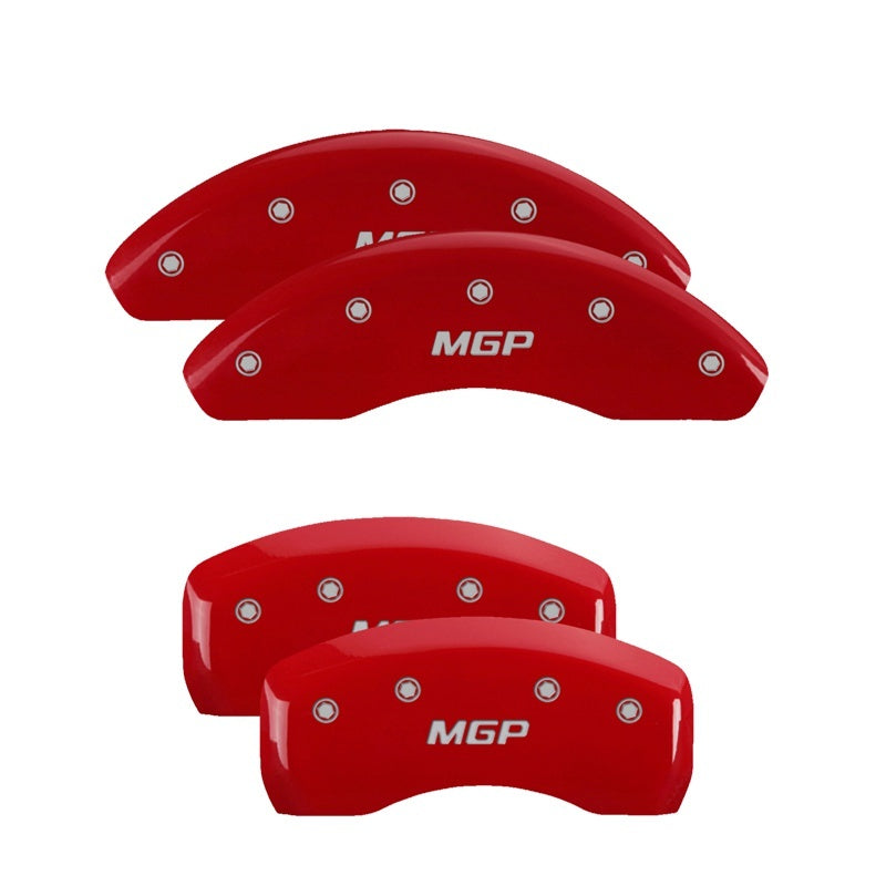 MGP 4 Caliper Covers Engraved Front & Rear MGP Red Finish Silver Characters for 19-20 Toyota Camry